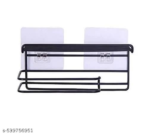 2 PIS Set No Drill Self Adhesive Toilet Paper Holder/Tissue Paper Roll Holder with Mobile Stand/Towel Holder/Bathroom Accessories (Black, Pack of 2)2PIS (Mobile+Tissue) / 515_KP2191 3