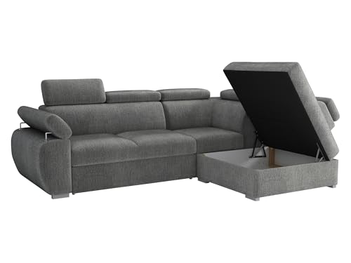 Mirjan24 Ecksofa Boston mit Schlaffunktion und Bettkasten, Eckcouch mit Einstellbare Kopfstützen, Polsterecke, L-Sofa, Verchromte Füße, 2r+R+LXp (Seite: Rechts, Kronos 34) – Bild 6