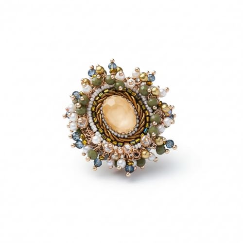 Image of SANJOYA by EVERSTYLISH Embroidered Ring for Women | Shell & Beaded Adjustable Statement Ring | Ethnic Jewelry for Weddings & Festive Occasions