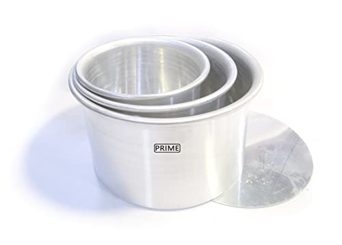 Image of Prime Bakers And Moulders Round Removable Bottom Mini Cake Mould Set, 3,4,5 Inch Diameter, 3 Inch Deep Loose Base Tin For Oven,Silver