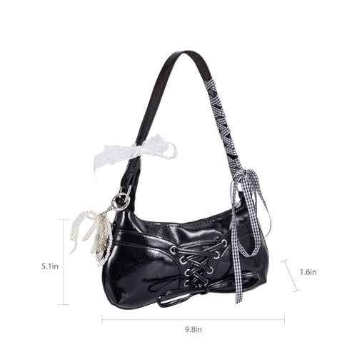 Image of Cute Y2k Purse for Women, Star Embroidery Pattern with Chain Strap Shoulder Bag, Goth Style Cute Mini Purse