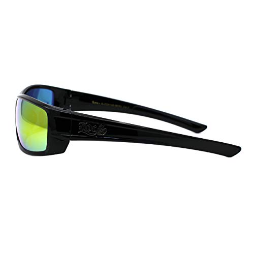 Locs Sunglasses Mens Black Wrap Rectangular Shades Mirror Lens UV 4004