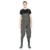 Unsere Wathose/Anglerhose ist wasserciht.Das wasserdichte PVC Material kann einen trockenen und problemlosen Artbeit im Wasser ermoeglichen. Farbe: Dunkel armeegruen