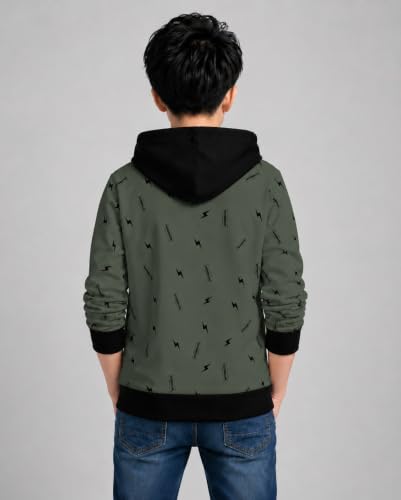 Image of TICOSS Kids Boys & Girls Hooded Neck Full Sleeves Typography Printed T Shirt, Olive Green, Pack of 1
