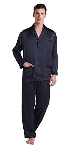 LilySilk Silk Pajamas for Men Long Sleeve Lounge Soft Comfortable Contrast Trim 100% Silk