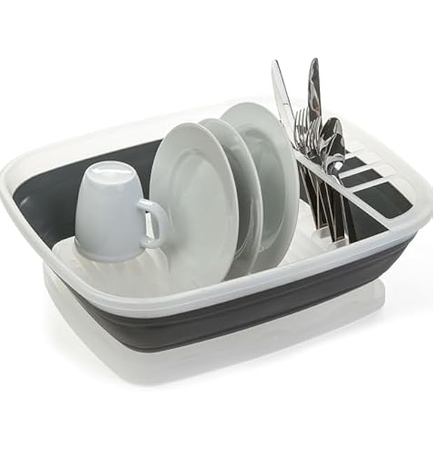 Progressive International Collapsible Dish Rack with Drain Board, CDD-100, Perfect For RV Sink, Camping Dish Tub