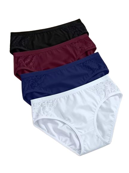 4pcs Women's Mid-Waist Lace Panties, Solid Color Underwear Set, Soft and Comfortable Women's Underwear-image-46