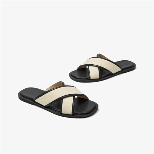 Women's Canvas Cross Band Slippers - Square Toe Mixed Color Summer Beach Flats2
