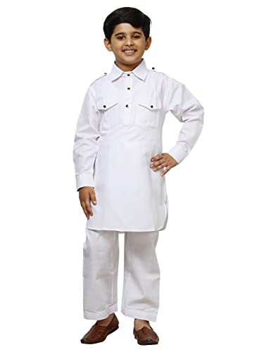 Image of Pro-Ethic Style Developer Kids Ethnic Wear Cotton Pathani Suit for Boys|Plain Kurta Pajama