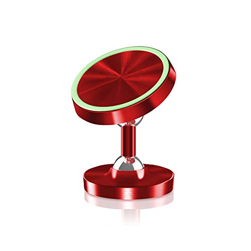 1Set Luminous Magnetic Phone Holder, 360 Rotation Car Phone Mount Magnetic Car Phone Holder Universal Metal Mount Phone Stand for Universal Cell Phones (Red)