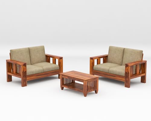 Image of Sheesham Wooden 4 Seater Sofa Set for Living Room | Solid Wood Sofa | Rosewood Sofa Set for Home & Office | Lounge (Honey, 4 Seater)