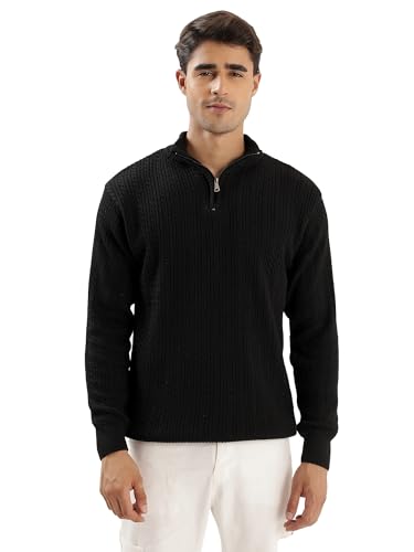 Image of Kvetoo Men's Full Sleeve High Neck Zipper Sweater| Warm Cable Knit Quarter Zip Pullover | Wool Winter Sweater for Casual & Office Wear