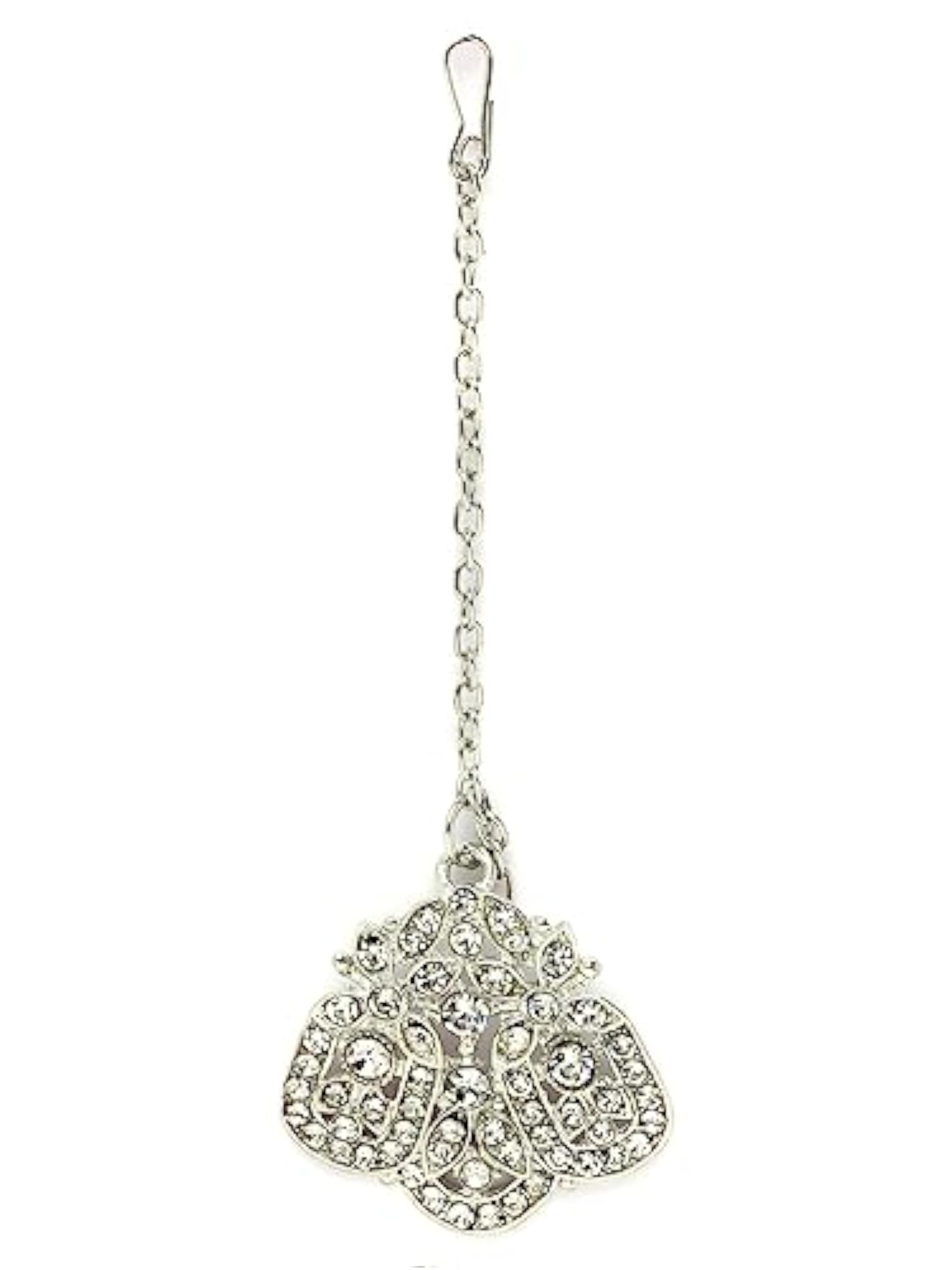 Rhodium Plated AD Stones Choker Necklace Set with Earring and Maangtika