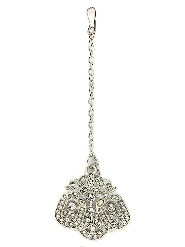 Rhodium Plated AD Stones Choker Necklace Set with Earring and Maangtika