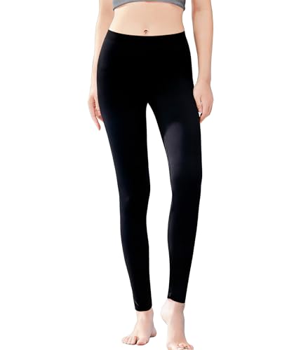 Leggings Femme en Coton – Doux, Respirant, Non Transparent, Pantalon Décontracté, Confort au Quotidien (9703-Black, L-XL)