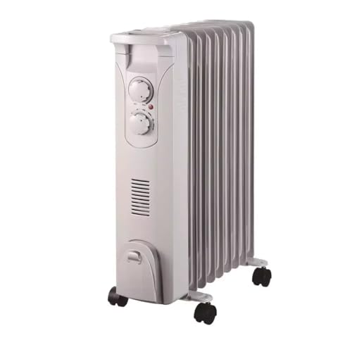Radiador de aceite con ventilación DESCON DA-J2052F, 2000 W + 400 W, calefactor de calefacción adicional, termostato, control de temperatura, ventilador, ruedas de transporte, protección antivuelco y