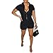 NSHYPOI Short Jumpsuits for Women Fashion Cargo Plain Color Front Zipper Tight Romper Overalls Black XXL