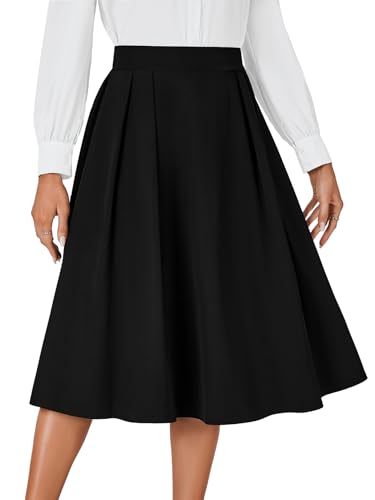 Vrtige Women's Vintage Skirt High Waist Pleated Tie Back Flared A Line Midi Skirt4