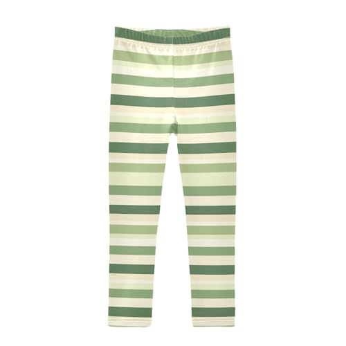 ALAZA Girls' Leggings Children's Yoga Pants Skinny Printed Dance Green Cream Stripe Comfortable 4T