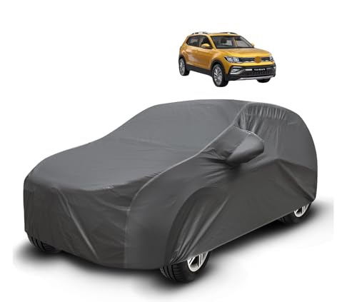 Image of Auto Hub Waterproof Car Cover Compatible with Taigun with Mirror Pockets, Soft Cotton Lining, Taigun Car Cover Waterproof, Grey