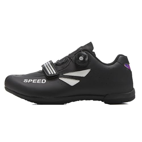 Hixingo Zapatilla de Ciclismo Hombre Mujere Zapatos Bicicleta de MTB Carretera, Exterior Compatibles Unisex Montaña Zapatillas de Ciclismo con Suela de Goma Negro 42 EU