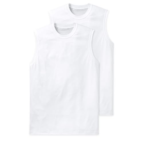 Schiesser Herren Unterhemd Shirt 0/0 Arm, 2er Pack, Gr. Small (Herstellergröße: 4 (S)), Weiß (100-weiss)