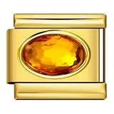 Mnovember - Pulsera de oro de 18 quilates con turmalina para cumpleaños, cumpleaños, aniversario, piedra de nacimiento, cristal, plata italiana, 9 mm, eslabones de acero inoxidable, compatible con