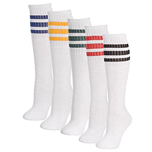 5 Pair Assorted Color Knee High Tube Socks Stripe Classic 24