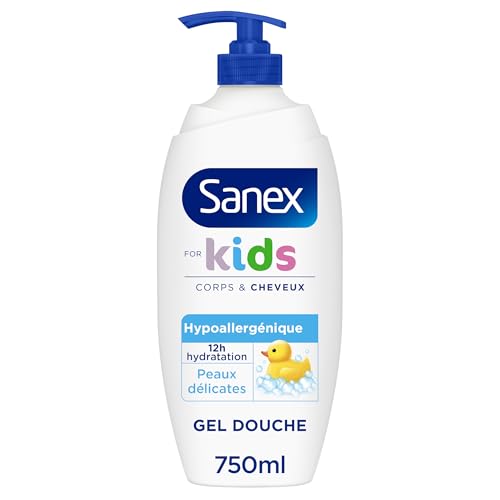 SANEX - Gel Douche Derma Care Kids Pompe - 12h d'Hydratation - Hypoallergènique - Peaux Délicates...