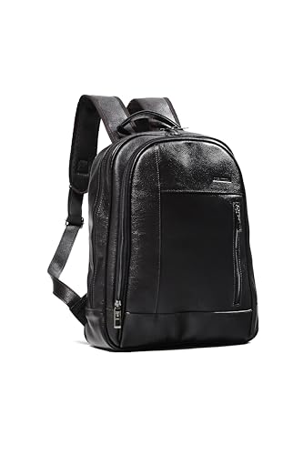 MOCHILA EM COURO PRETA COM PORTA NOTEBOOK BOLSO FRONTAS LISO