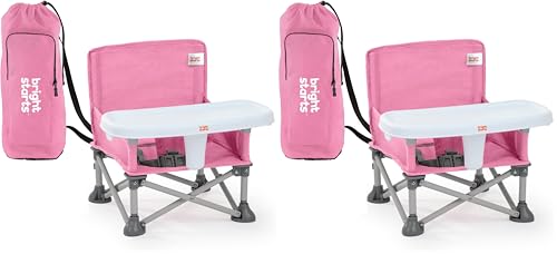 Bright Starts Pop 'N Sit Portable Booster, Indoor/Outdoor Use, Floor Seat with Feeding Tray, Pink, 6 Mos - 3 Yrs (Pack of 2)