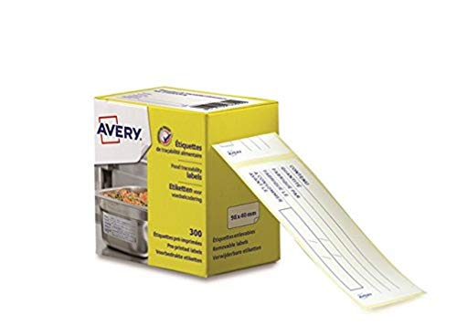 Avery ETIHACCP Rollo de 300 etiquetas de trazabilidad alimentaria, preimpresas, 98 x 40 mm, color blanco