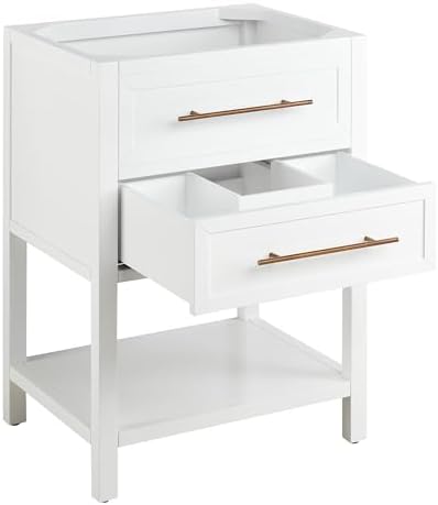 Signature Hardware 953162-RUMB Robertson 24" Single Vanity Set with Mahogany Cabinet, Quartz Vanity Top, and Rectangular Sink - 1-1/2" Faucet Holes - Bright White/Carbon Black