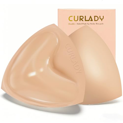 CURLADY Sticky Bra, Reused Stick on Bra Pads Inserts, Double Sided Strapless Push Up Bra, Invisible Adhesive Bra Insert Pads, Silicone Inserts for Swimsuit, Bikini, Wedding & Daily Wear with Box
