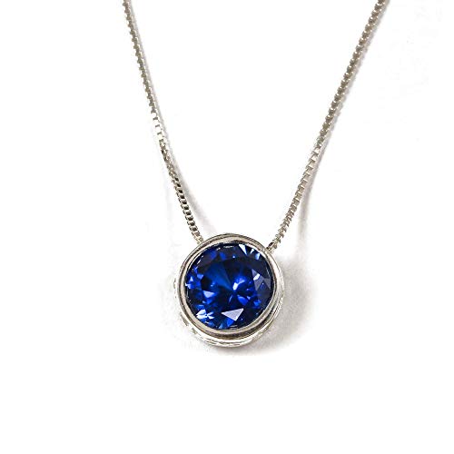 Sapphire Solitaire Necklace, Lab Created Sapphire Gemstone, Modern Slider Gemstone Pendant in Sterling Silver, 16