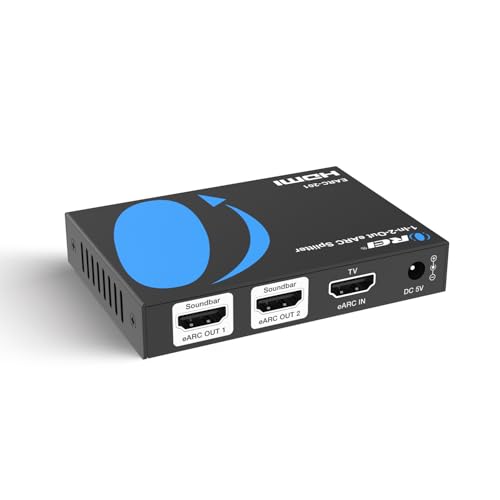 OREI eARC Audio Splitter 1 in 2 Out HDMI ARC/eARC Audio Extractor & Splitter Dolby Atmos DTS:X TrueHD CEC Volume Control Dual Soundbar Audio Adapter
