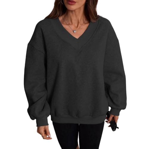 FULILYEO Womens V Neck Oversized Sweatshirts Long Sleeve Pullover Fleece - image 4