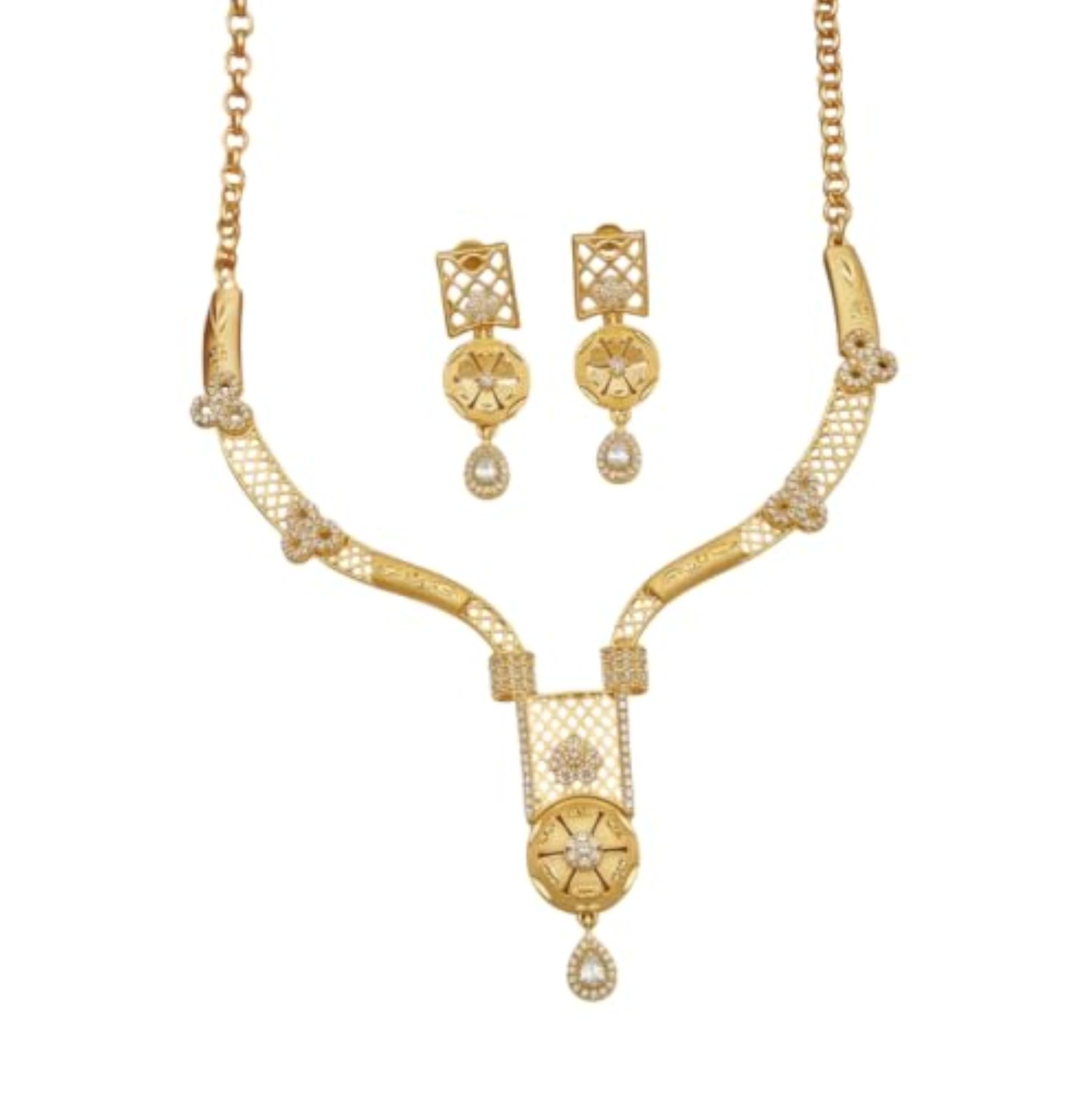 Women's Circular Pendant Goldenen Set, Geometric Design