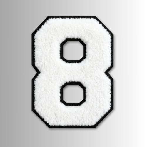 Patch de número universitário de chenille branco de 4,5 polegadas (4-1/5.1 cm), grande ferro no número '20.3 cm para jaquetas Letterman, moletons com capuz, mochilas, coletes e conserto de roupas