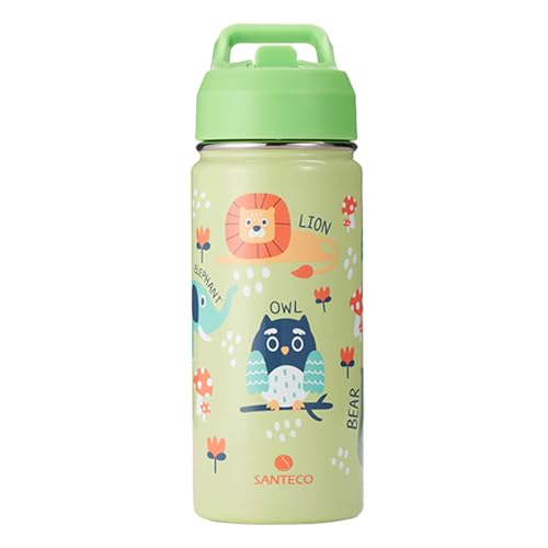 SANTECO Bouteille d'eau pour enfant avec paille - Gourde isotherme 500 ml - Thermique - Conçu pour l'école, le jardin d'enfants et le camping - SANS BPA