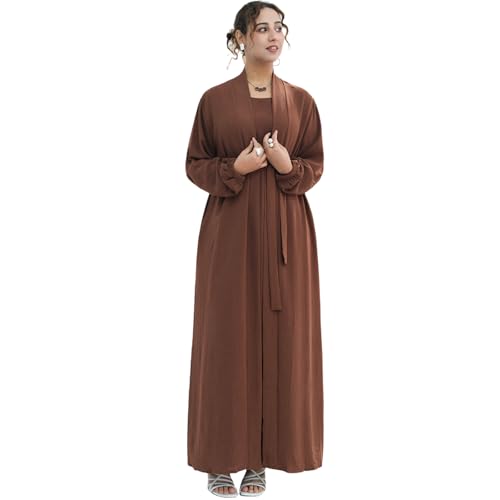 Image of Women's Muslim Dress Two Pieces Set Islamic Prayer Abaya Modest Solid Color Muslim Outfits