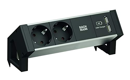 Preisvergleich Produktbild Bachmann Desk2 Alu Black 2X Schutzkontakt 1x USB-Charger