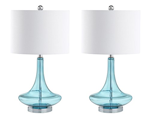 JONATHAN Y JYL1081B-SET2 Cecile 25.5  Glass Teardrop LED Table Lamp Contemporary,Transitional for Bedroom, Living Room, Office, College Dorm, Coffee Table, Bookcase, Aqua Chrome(Setof2)