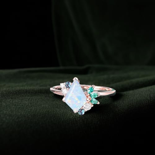 10K/14K/18K Solid Gold Gemstone Vintage Engagement Ring for Women 1 Carat Kite Gemstone Cluster Unique Art Deco Promise Anniversary Personalized Ring for Her2