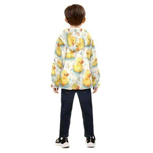 Duck Pattern with Flowers Toddler Fleece Jacket Girl Boys Hooded Fleece Jacket Coat Warm Outwear Zip-up 3-10T4