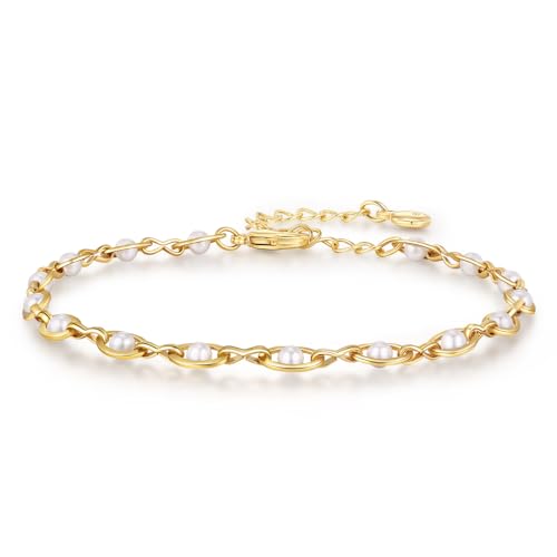 Beautitlry Gold Pearl Bracelet for Women 18K Gold Plated Dainty Pearls Beaded Chain Bracelet Valentines Gift for Women