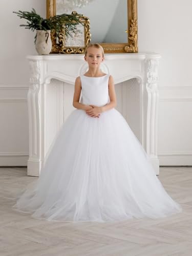 Puffy Tulle Flower Girl Dress for Wedding Kids Lacing Corset Satin Long Princess Pageant Bowknot Prom Ball Gowns2