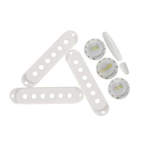 FLEOR ホワイト プラスチック 50/50/52mm シングルコイル ピックアップカバー 2T1V トーン ボリューム コントロールノブ スイッチ チップバー チップセット