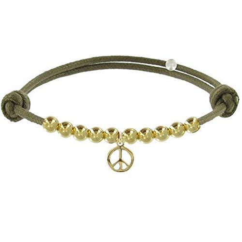 LES POULETTES BIJOUX - Bracelet Médaille Peace and Love et Perles Plaquées Or - Classics - Vert kaki
