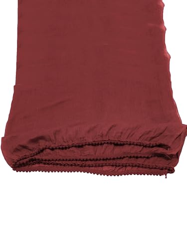 Image of Miraan Solid Pure Cotton Dupatta with Pom Pom Border, 2.25 meters length (DUPCOTTON)